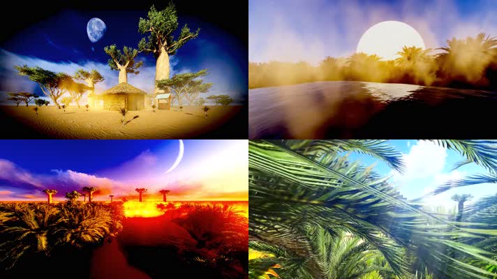 撒哈拉沙漠大海月夜三维动画4k视频