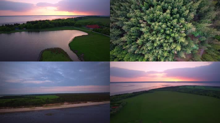4K丹麦海岸线大海日落晚霞自然风景旅游宣传