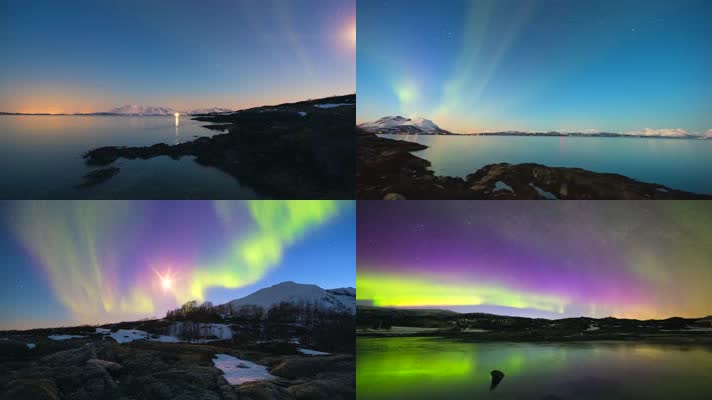 4K美丽夜晚星空北极光自然风景旅游宣传