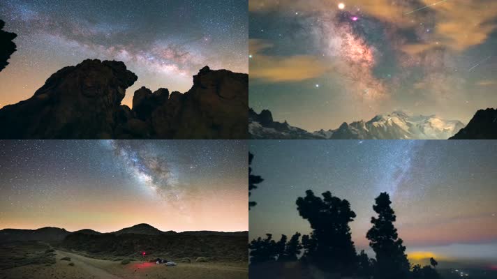 4K日月星辰夜晚星空极光自然风景旅游宣传