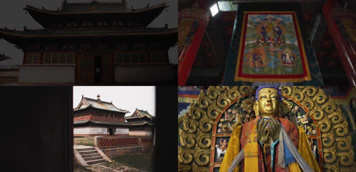 蒙古藏传佛教神庙宗教建筑4K实拍旅游宣传