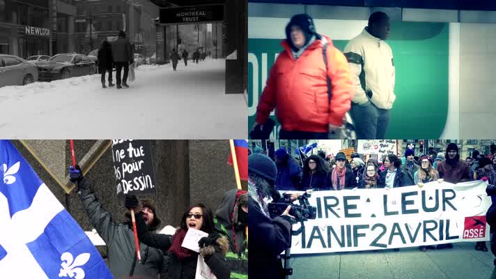 4K冬季风雪城市游行示威活动抗议人群