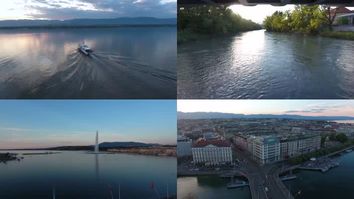 4K航拍瑞士日内瓦城市风光宣传片素材