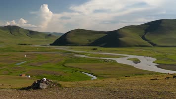4K美丽蒙古大草原牧场自然风光