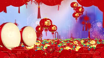 花海喜庆灯笼中国风舞台背景循环