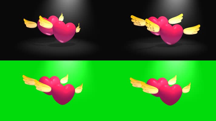 爱心翅膀飞舞绿屏抠像