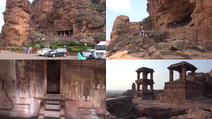 4K印度卡纳塔克邦巴达米石窟寺文化建筑遗址