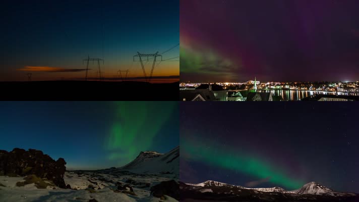冰岛自然风景夜晚星空极光