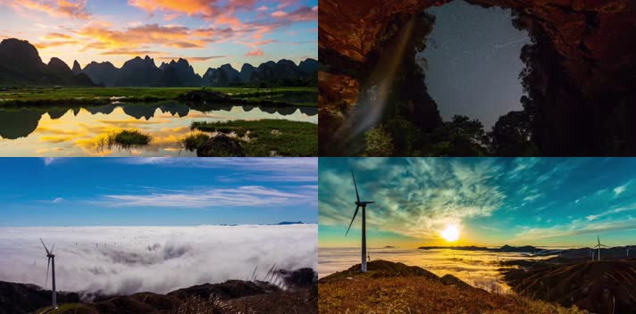 4k航拍桂林山水梯田城市与自然延时风光