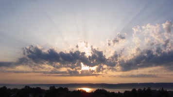 夕阳、光芒万丈、日出、湖边