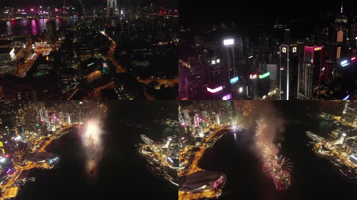 4K航拍香港城市夜景