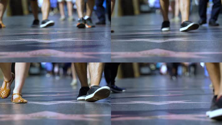 热闹街头人流脚步特写