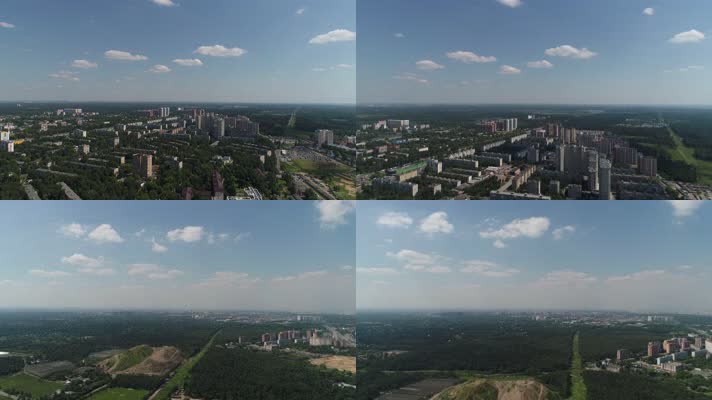 4K莫斯科城市风光空蓝天白云航拍