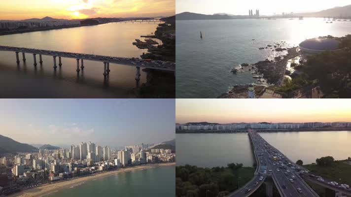 韩国釜山首尔滨海城市旅游风景4K航拍