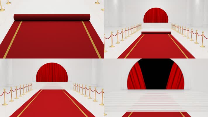 滚动的红地毯红幕打开颁奖背景合成