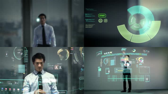 商务办公科技人屏互动全息VR虚拟现实技术