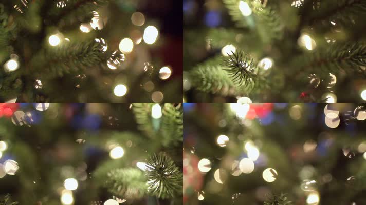 圣诞节圣诞树上的灯光镜头光斑