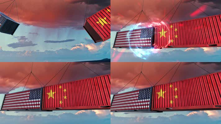 【4K】中美贸易战集装箱对撞对决