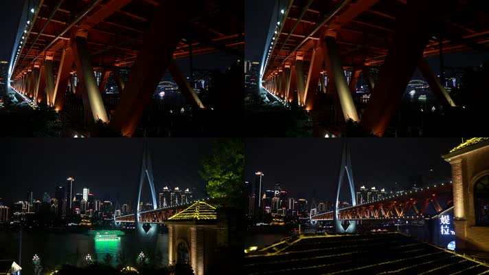 实拍夜景地铁桥