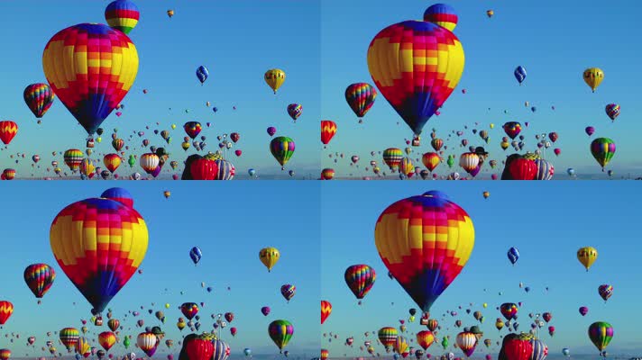 鲜艳彩色热气球天空飞舞