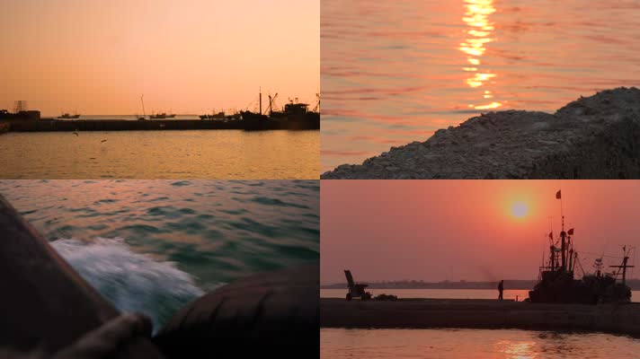 黄昏夕阳海滩海岸码头港口