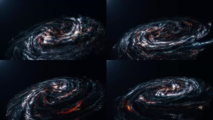 黑色背景上旋转粒子星云