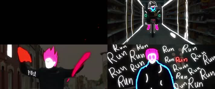 电光手绘线条闪烁人影舞动