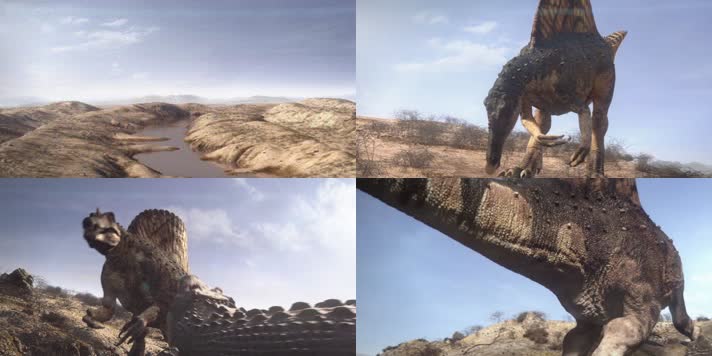 恐龙时代棘龙对峙帝王鳄逼真三维动画