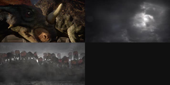 恐龙尖角龙成群迁徙逃亡三维动画