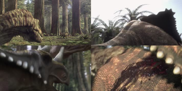 恐龙霸王龙成群捕猎开角龙三维动画