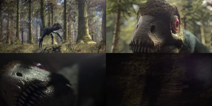 羽毛恐龙中国耀龙躲避中华盗龙捕食三维动画