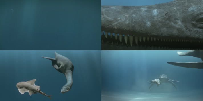 侏罗纪海洋恐龙海王龙追捕白垩龙三维动画