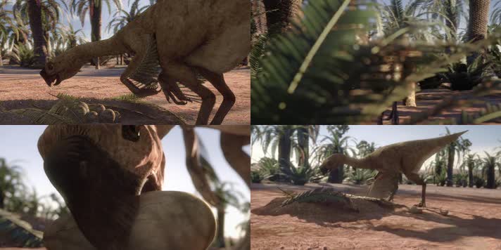 羽毛类恐龙窃蛋龙偷蛋逼真三维动画