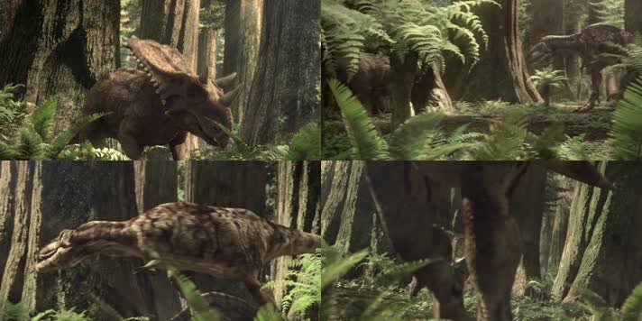 恐龙时代侏罗纪开角龙成功驱赶霸王龙动画