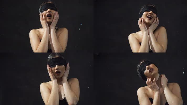 性感眼罩美女淋雨