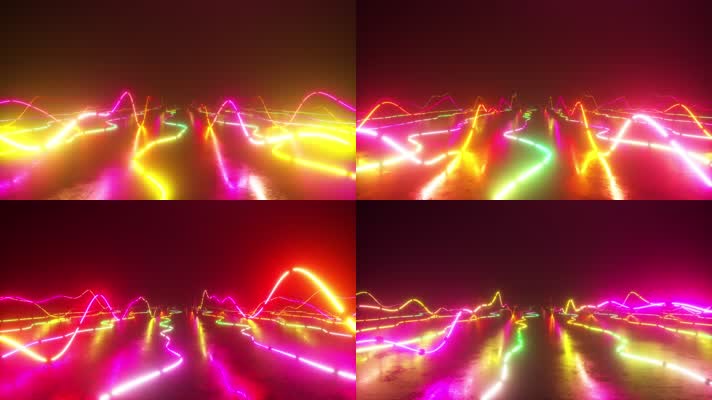 4K霓虹灯组成的波浪起伏光束舞台背景视频 