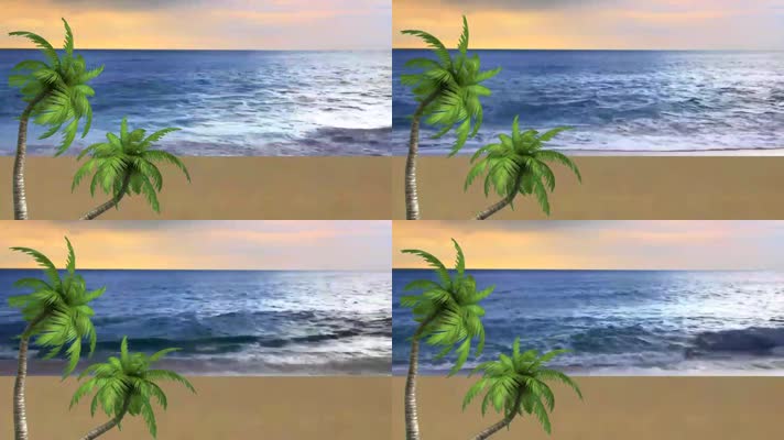 海滩椰子树海浪美景