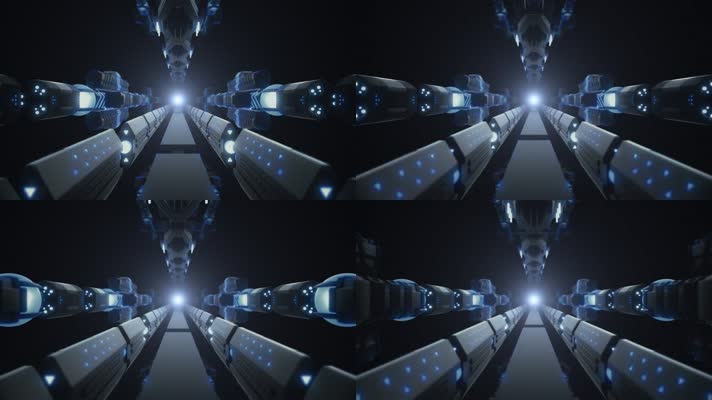 蓝色灯光科技隧道穿梭视频