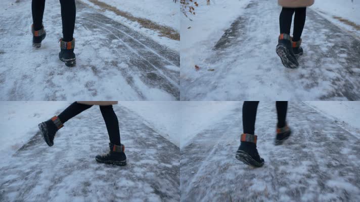脚步雪地