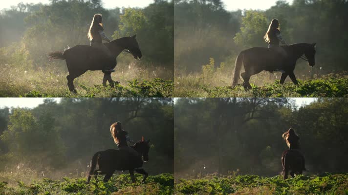 女孩骑马 长发女孩骑马