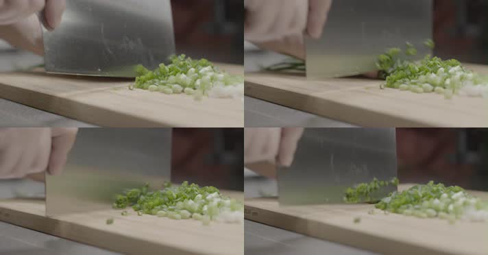 切葱花 菜刀 砧板 厨房  