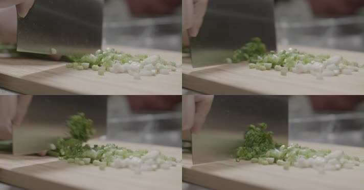 切葱花 菜刀 砧板 厨房  