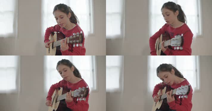 小女孩学习弹吉他 吉他学习 吉他弹唱
