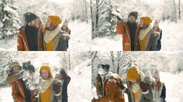 国外帅哥美女雪地玩雪 打雪仗 白雪皑皑