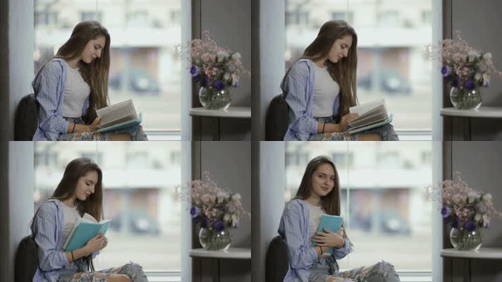 国外性感美女在阅读书籍 4K高清视频