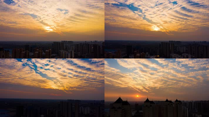 4k航拍俯瞰工业城市建筑天空夕阳风光延时