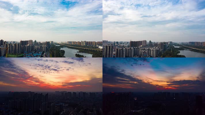 4k航拍俯瞰工业城市建筑天空夕阳风光延时