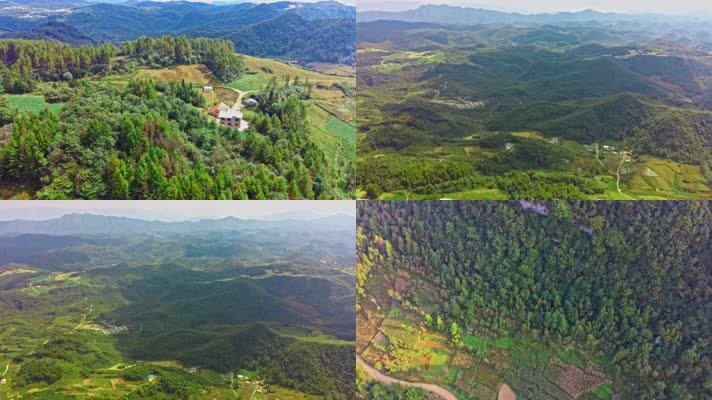 4k无人机航拍山川农田野山脉村庄