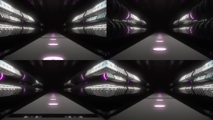带有金属元素和紫色灯光的隧道