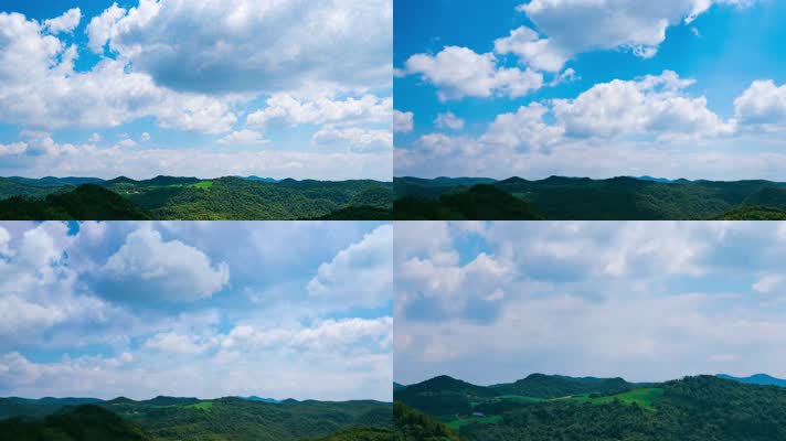 实拍4K高山顶蓝天白云朵山村风光延时摄影